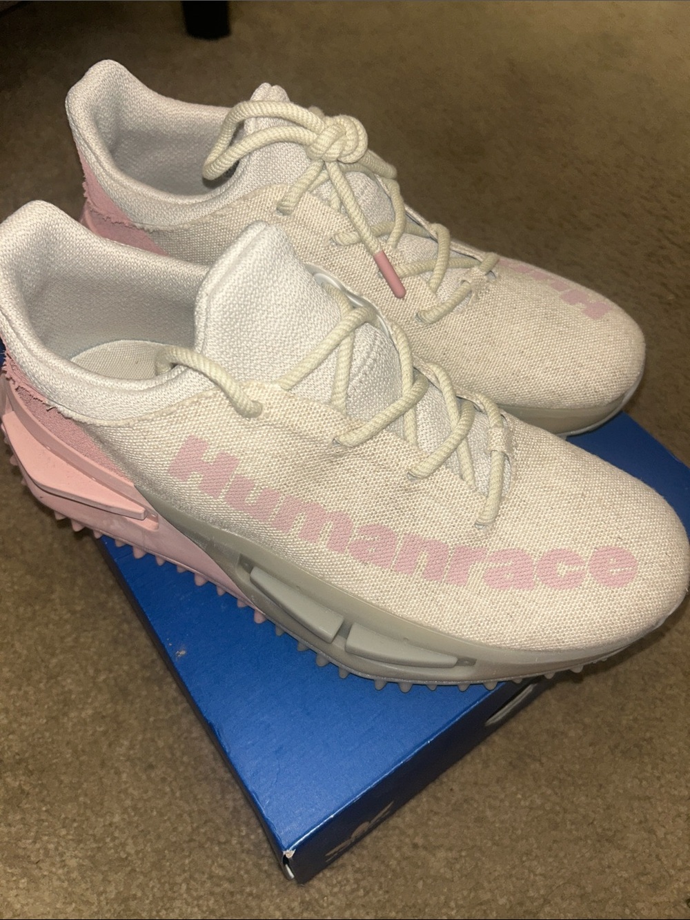 Mens adidas Pharrell x Nerd Cream & Pink Running Sneakers size 9